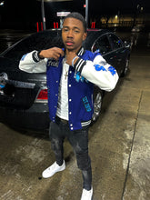 Load image into Gallery viewer, Blue &amp; White Varsity Jacket
