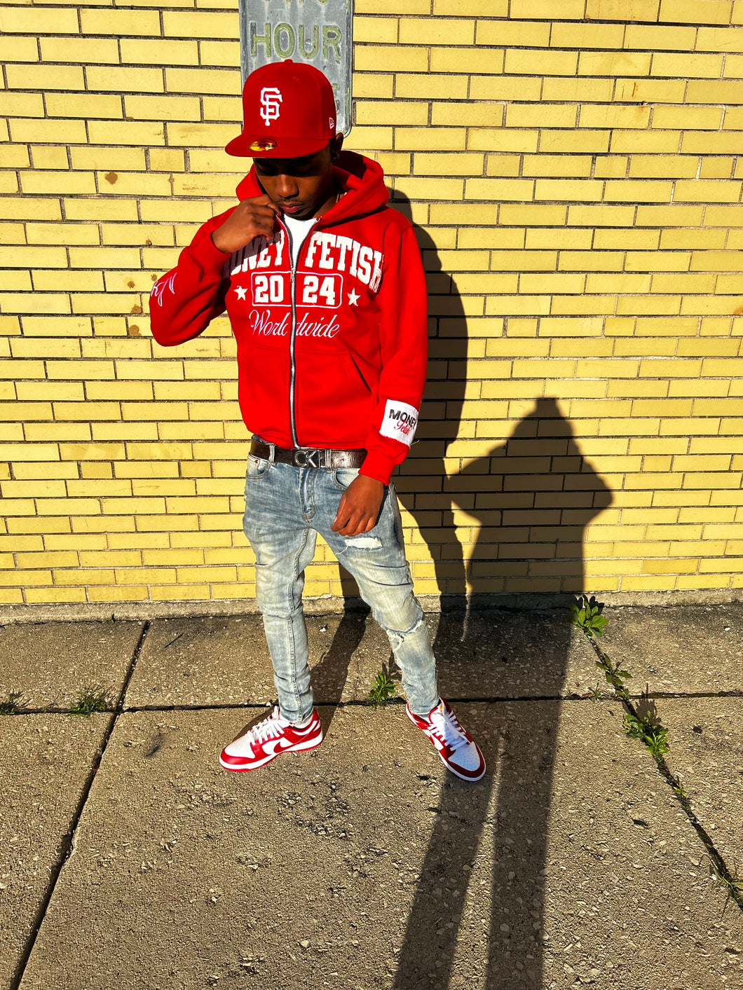 Red Worldwide Zip Up Hoodie